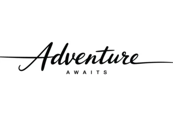 Fototapete Rund Positive Typografie Calligraphic rendering of the word adventure with a smaller awaits tagline  © tarek