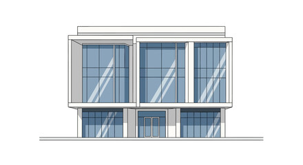 Modern Two Story Office Building with Large Windows, Contemporary Corporate Architecture on Isolated White Background