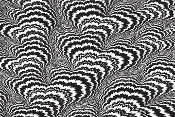 High-Contrast Psychedelic Moire Pattern with Wavy Optical Distortion and Marbled Grain