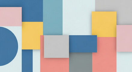 Fototapeta premium Colorful geometric shapes in blue yellow pink and gray hues
