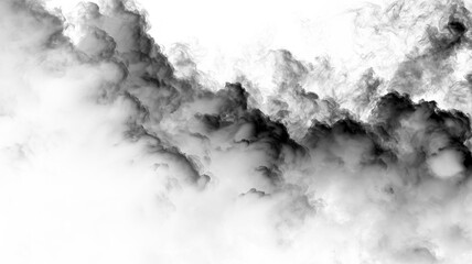 Clouds of smoke fill the space against a transparent background in a stylized design with no clear source of the smoke © Liubov