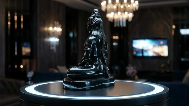 Polished Black Granite Shiva Statue Rotating