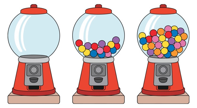Gumball vending machine, colorful clipart illustration, candy dispenser design