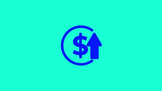 Abstract decrease icon on black background. Dollar rate up looped icon. Reduce costs sign and symbol.4k video