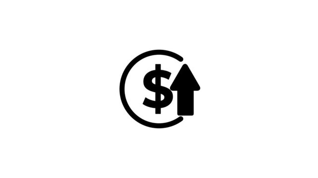 Abstract decrease icon on black background. Dollar rate up looped icon. Reduce costs sign and symbol.