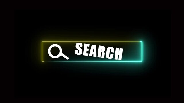 Neon Search Bar Animation with Magnifying Glass Icon on Black Background