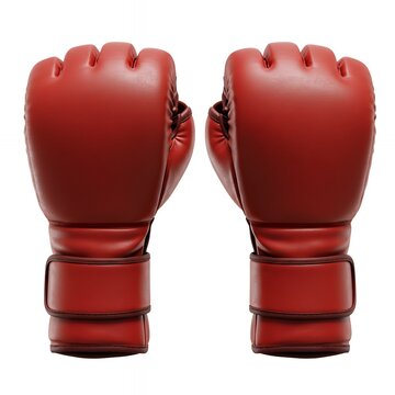 Pair of Red Leather MMA Training Gloves for Combat Sports and Martial Arts Fitness, Isolated on White Background, Clean Studio Shot