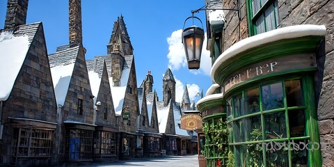 Obraz premium Historic European canal city with old stone buildings and towers along a scenic waterway