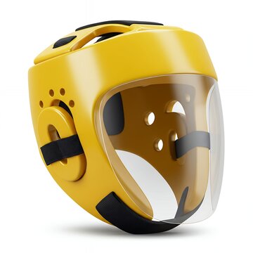 Professional Yellow Boxing Sparring Helmet with Protective Face Shield and Black Straps, Durable Combat Sports Headgear for Training and Competition, 3D Mockup
