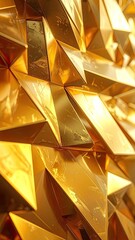Abstract golden geometric surface texture with brilliant highlights and sharp facets.