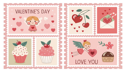 Fototapeta premium Adorable collection of valentine's day illustrations featuring hearts, sweets, and love motifs