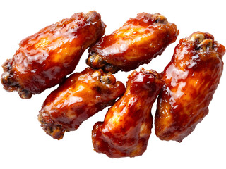 Spicy chicken wings isolated on transparent background. Fried glazed poultry for menu visuals and fast food branding.