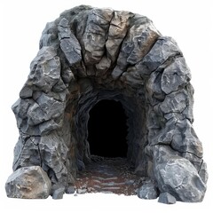 Fototapeta premium Stone tunnel entrance leading into a dark cave, creating a sense of mystery and adventure