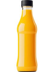 Orange juice bottle isolated on transparent background. Fresh fruit beverage packaging mockup for branding and product design.