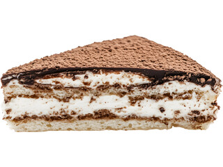 Classic tiramisu dessert square isolated. Italian layered cake with cocoa and coffee for restaurant menu and branding.