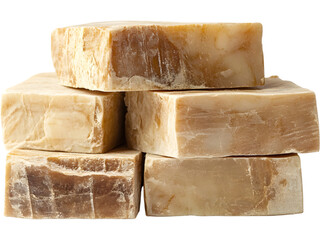 Natural handmade soap blocks isolated on transparent background. Organic skincare product mockup.