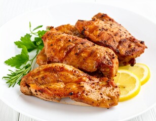 Grilled Chicken Breast with Herbs and Lemon Slice