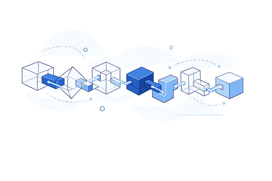 Image Generation. Blockchain chains represented as modern geometry. Interlocking geometric blocks floating in