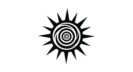 Abstract spiral sun design with radiating spikes black silhouette