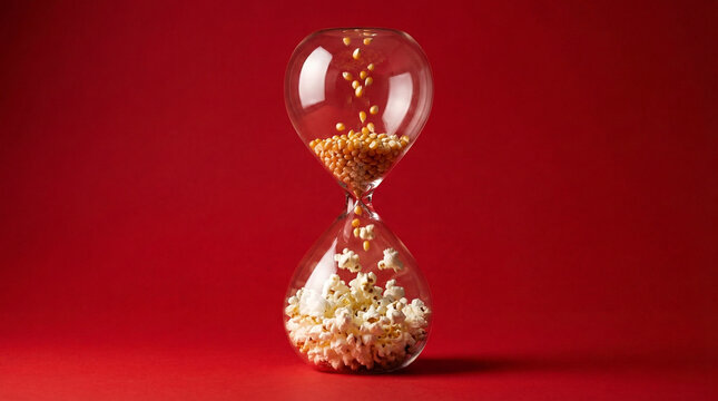 Hourglass with popcorn popping inside instead of sand