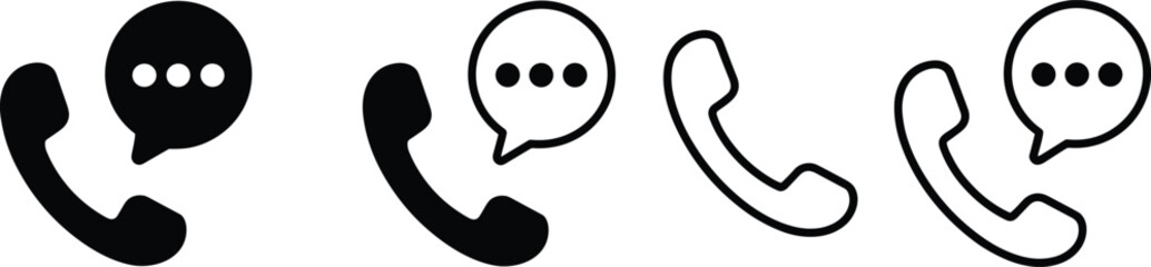 Fototapeta premium Phone call icon with speech bubble, black and outline style, messaging, contact design Phone call icon with speech bubble, communication symbols, messaging, contact design
