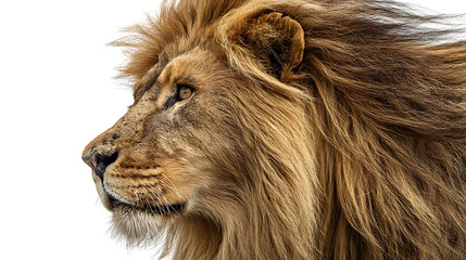 Naklejka premium Majestic lion with a beautiful mane isolated on transparent background looking sideways