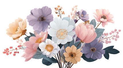 Colorful bouquet of flowers isolated on transparent background for decoration