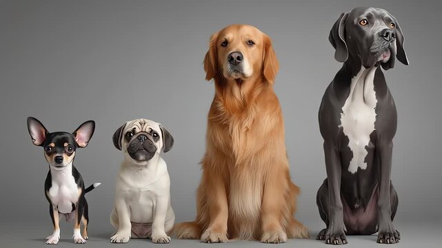 Four Different Dog Breeds Sitting Together.
