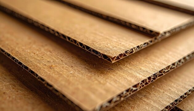 A close-up view of stacked layers of corrugated cardboard showing the wavy inner liner structure.