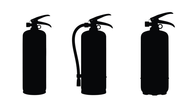 Three fire extinguishers displayed in a stark black silhouette