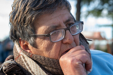 Close-up of a woman's face. Emotional state.