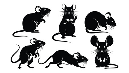 Six black rats in various poses Vector