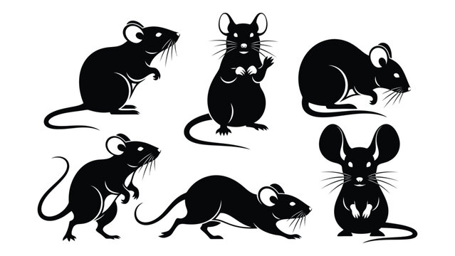 Six black rats in various poses Vector
