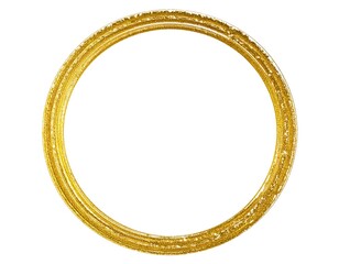 A shimmering golden circular frame or ring isolated on a white background.