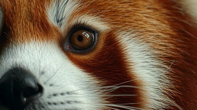 Close-up of a Red Pandas Face with Eyes Opening and Closing.