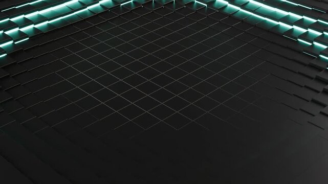 Dark gray cubes rising with glowing cyan wave 3D animation