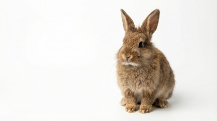 Obraz premium Flauschiges braunes Kaninchen isoliert auf weißem Hintergrund für kommerzielles Design.