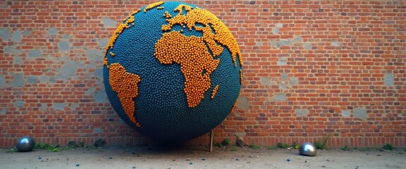 Fototapeta premium Seed ball street art installation on brick wall. Art & Culture