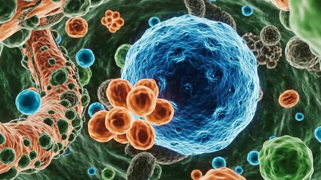 Immune system macrophage attacking pathogen cell
