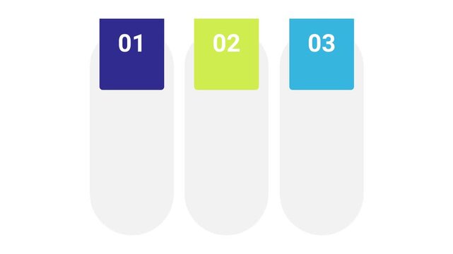Numbered steps progress animation with rounded tabs