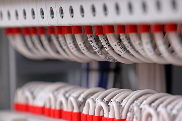 Marking electrical wiring wires with thermally printed nylon tape. 