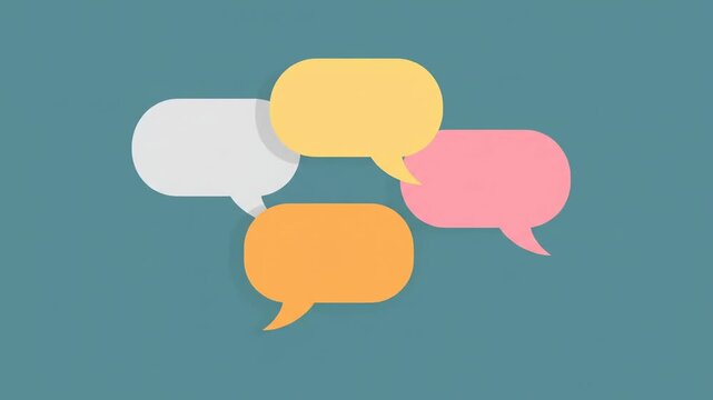 Motion graphic animation of colorful message bubbles appearing on screen. A concept for communication, social networking, customer feedback, or group discussion with copy space