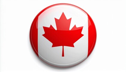 Obraz premium Circular badge of the Canadian flag with red maple leaf and vertical red bars