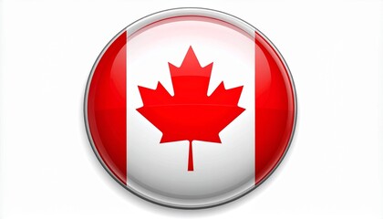 Obraz premium Circular badge of the Canadian flag with red maple leaf and vertical red bars