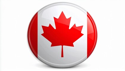 Obraz premium Circular badge of the Canadian flag with red maple leaf and vertical red bars