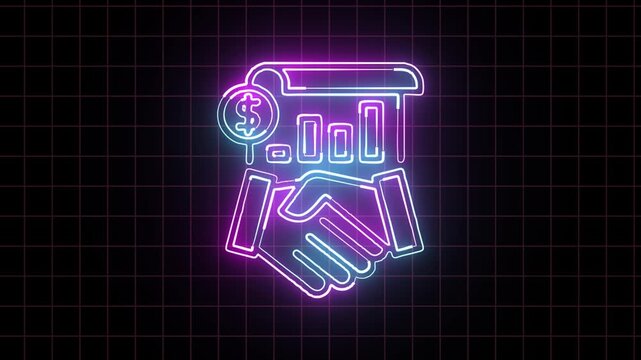 Neon Handshake With Dollar Sign icon animation Isolated on Black Background agreement partnership collaboration on black background