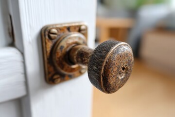 Vintage Metal Doorknob with Aged Patina Close-Up Detail