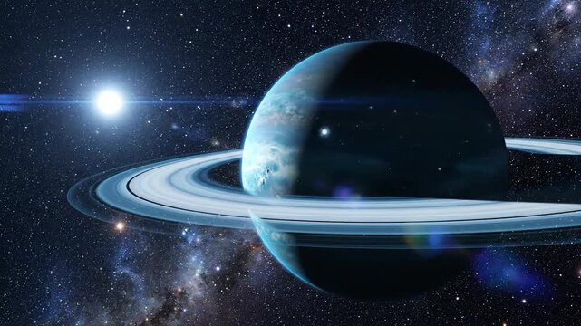 Ringed Planet in Deep Space with Starfield and Nebula