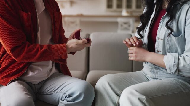 Young woman refusing boyfriend's proposal unready for serious commitment
