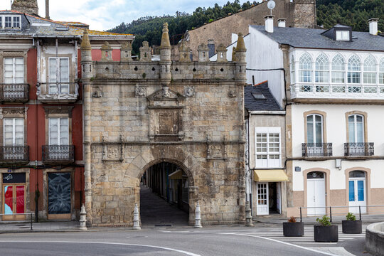 16th Century Plateresque Gateway of Charles V in the Medieval Walls of Viveiro, Spain